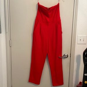 Red strapless Romper with pockets